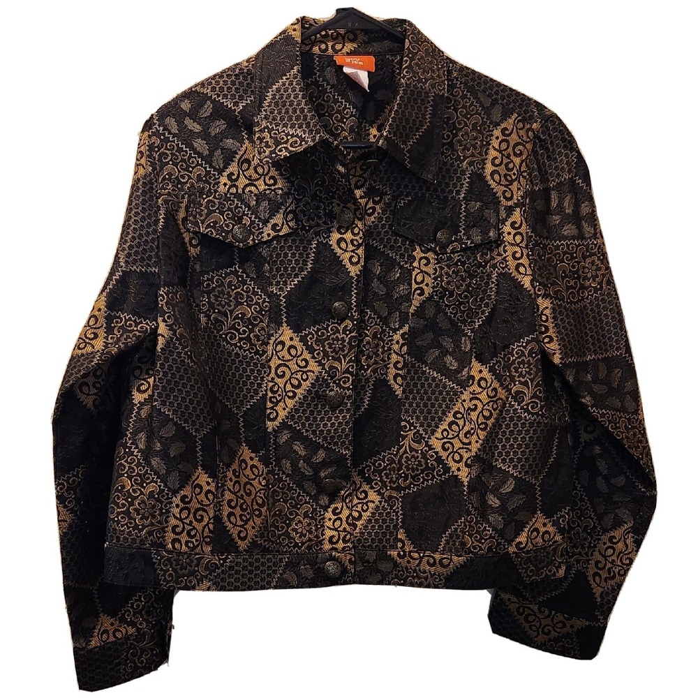 Hearts Of Palm Womens 14 Jacket Black‎ And Gold Patched Collared